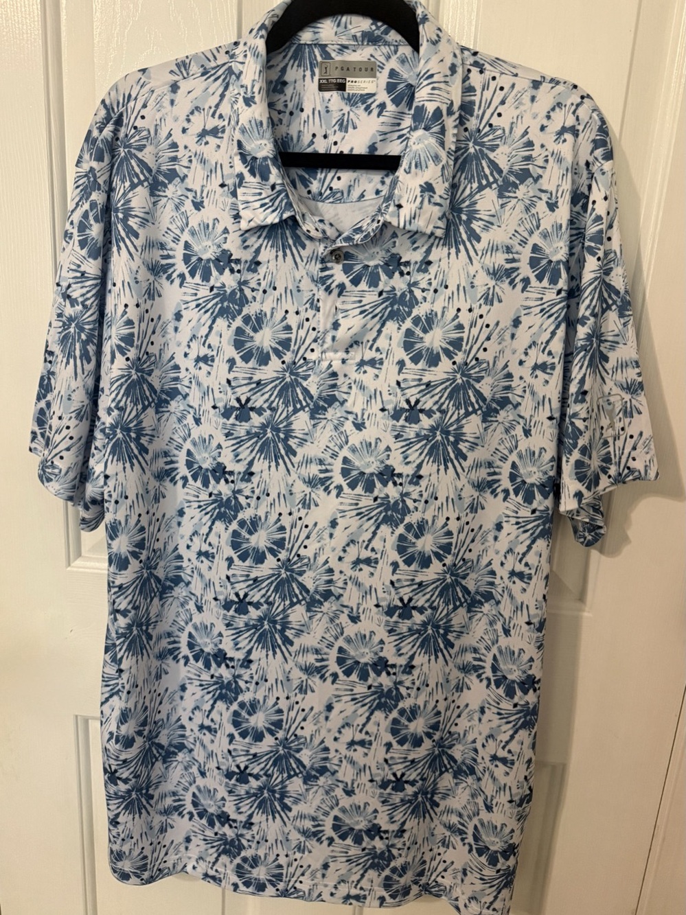 PGA TOUR Pro Series Men's Abstract Polo White & Blue XXL Like New
